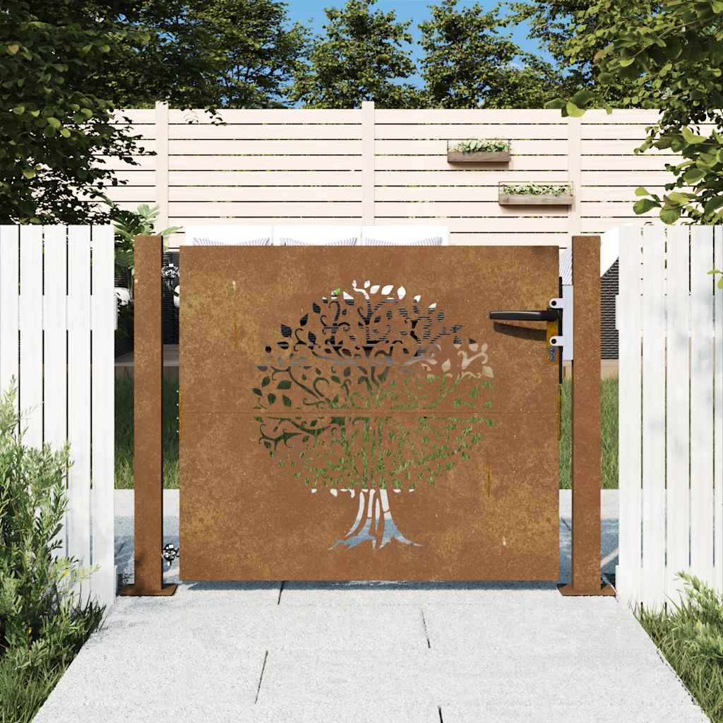 Cancello da Giardino 105x80 cm in Acciaio Corten Design Albero