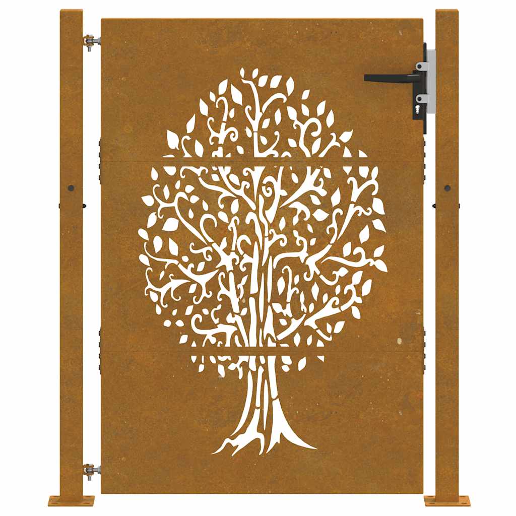Cancello da Giardino 105x130 cm in Acciaio Corten Design Albero