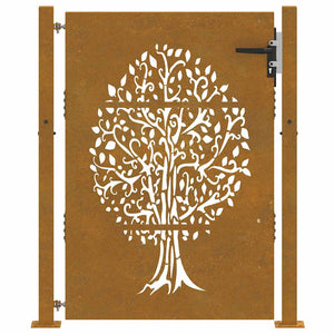 Cancello da Giardino 105x130 cm in Acciaio Corten Design Albero