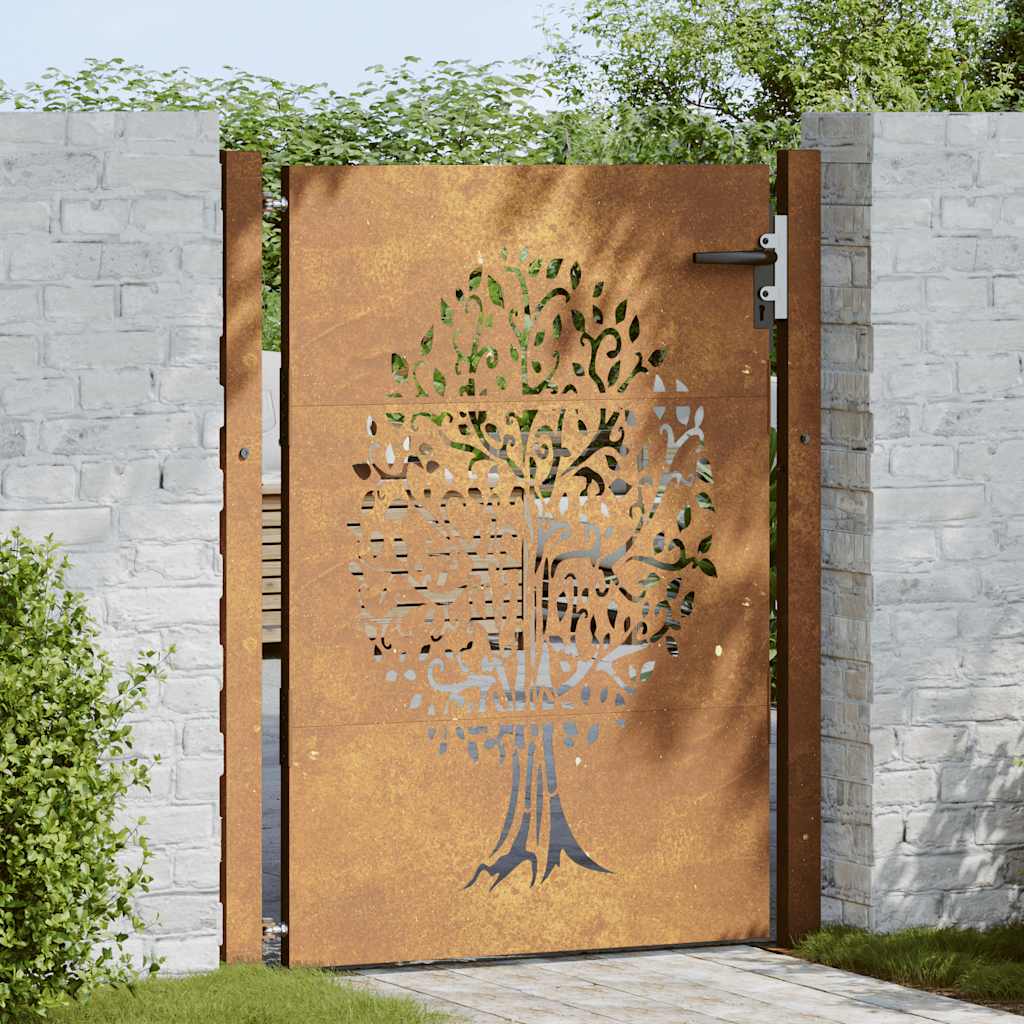 Cancello da Giardino 105x130 cm in Acciaio Corten Design Albero