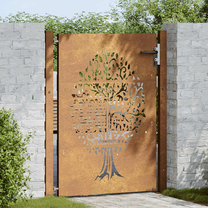 Cancello da Giardino 105x130 cm in Acciaio Corten Design Albero