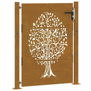 Cancello da Giardino 105x130 cm in Acciaio Corten Design Albero