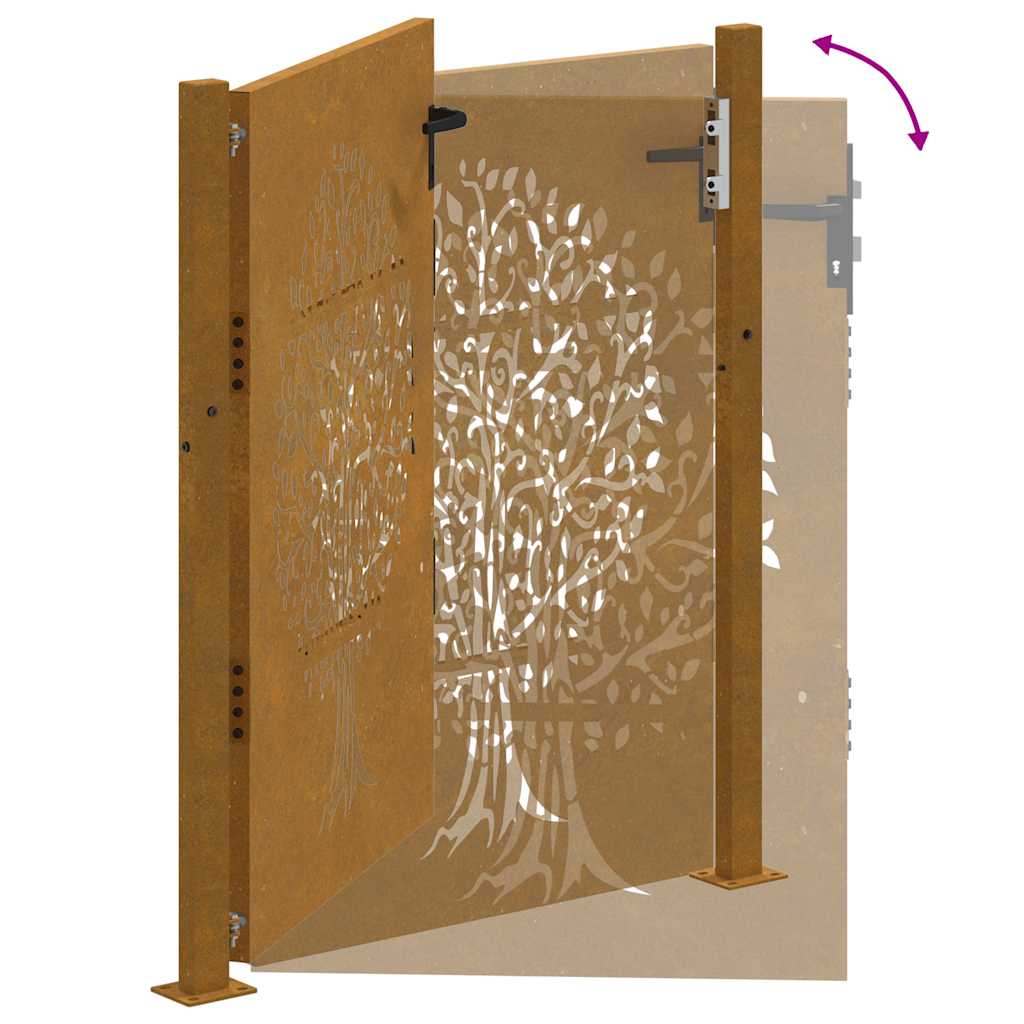 Cancello da Giardino 105x130 cm in Acciaio Corten Design Albero