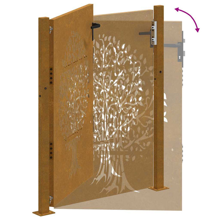 Cancello da Giardino 105x130 cm in Acciaio Corten Design Albero