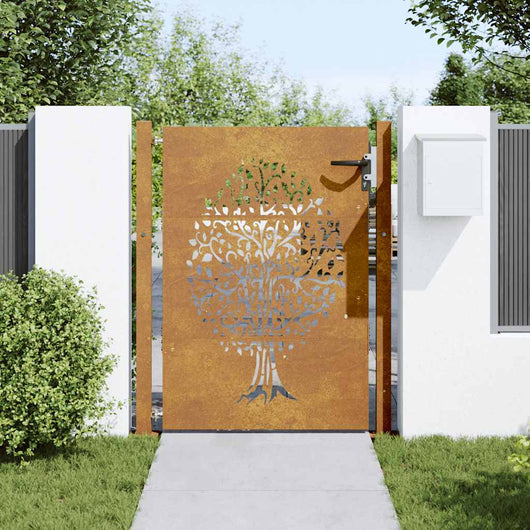 Cancello da Giardino 105x130 cm in Acciaio Corten Design Albero