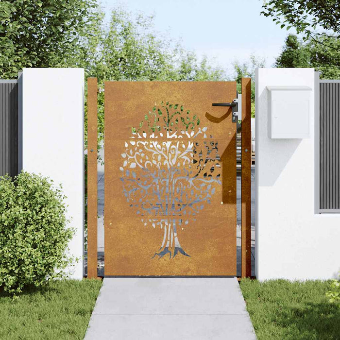 Cancello da Giardino 105x130 cm in Acciaio Corten Design Albero