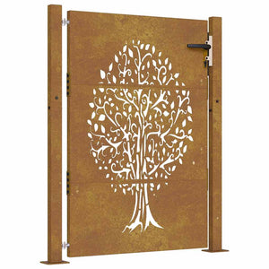 Cancello da Giardino 105x155 cm in Acciaio Corten Design Albero