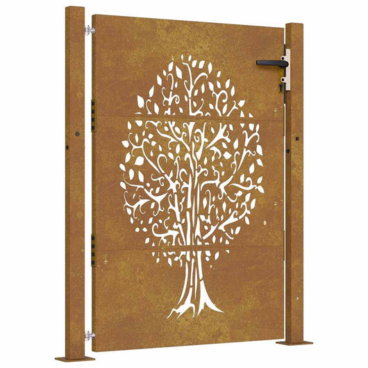 Cancello da Giardino 105x155 cm in Acciaio Corten Design Albero 153217