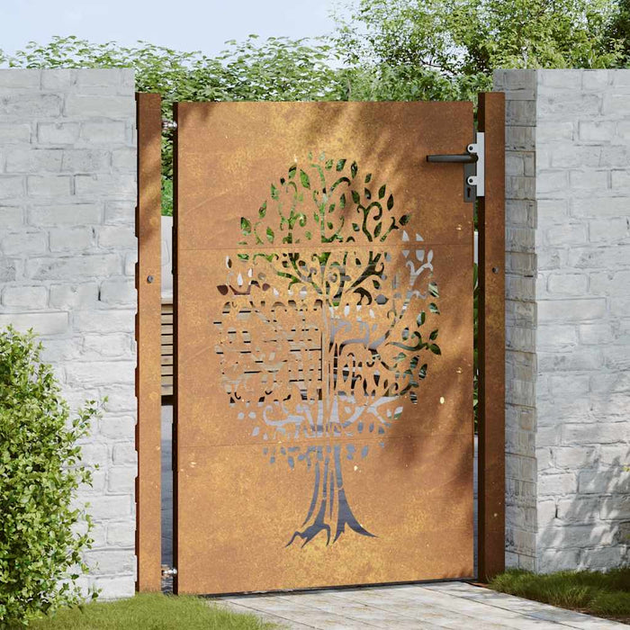 Cancello da Giardino 105x155 cm in Acciaio Corten Design Albero