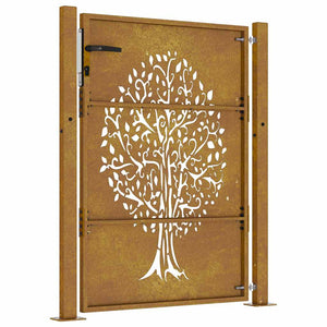 Cancello da Giardino 105x155 cm in Acciaio Corten Design Albero
