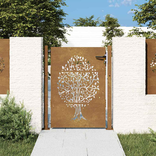 Cancello da Giardino 105x155 cm in Acciaio Corten Design Albero 153217