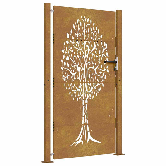 Cancello da Giardino 105x205 cm in Acciaio Corten Design Albero