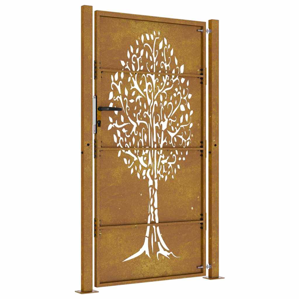 Cancello da Giardino 105x205 cm in Acciaio Corten Design Albero