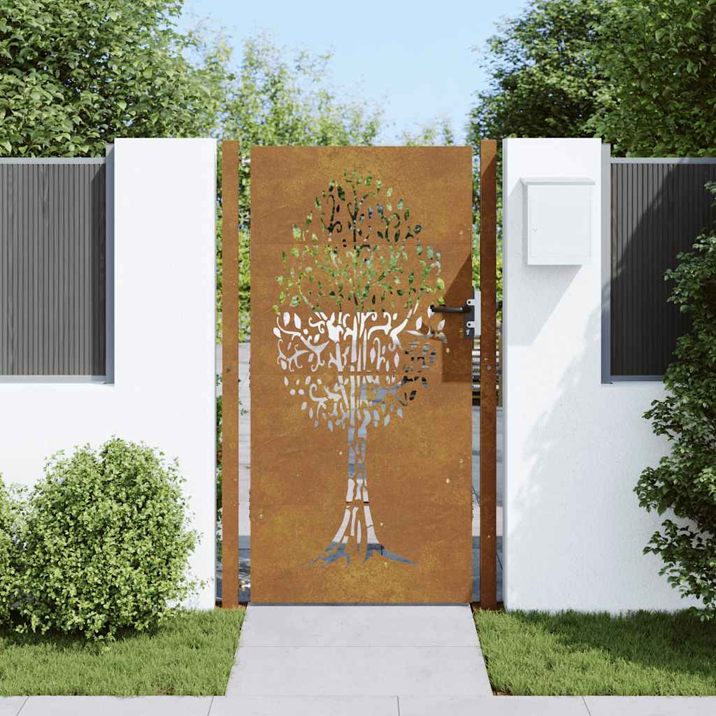 Cancello da Giardino 105x205 cm in Acciaio Corten Design Albero