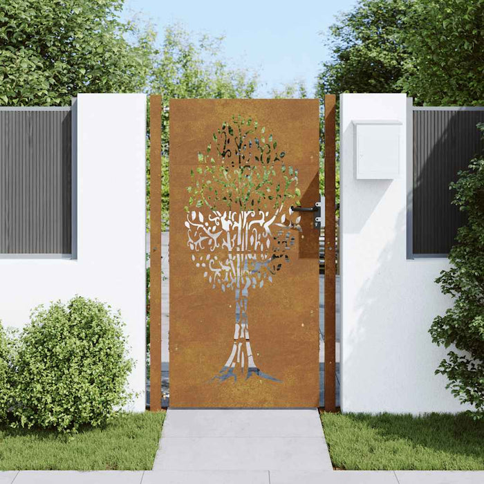 Cancello da Giardino 105x205 cm in Acciaio Corten Design Albero