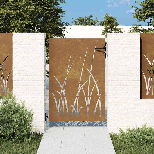 Cancello da Giardino 85x125 cm in Acciaio Corten Design Erba 153222