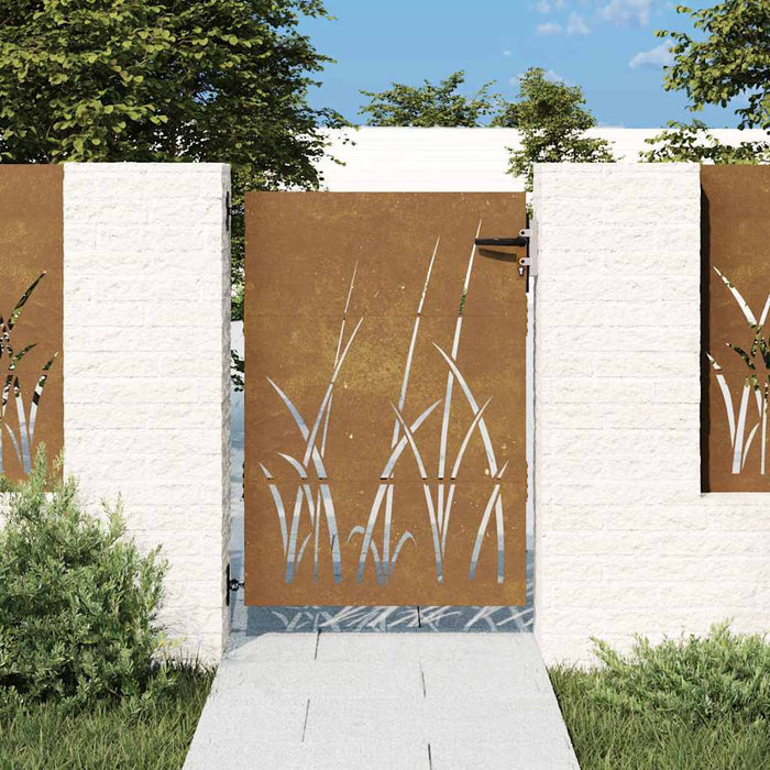 Cancello da Giardino 85x125 cm in Acciaio Corten Design Erba 153222