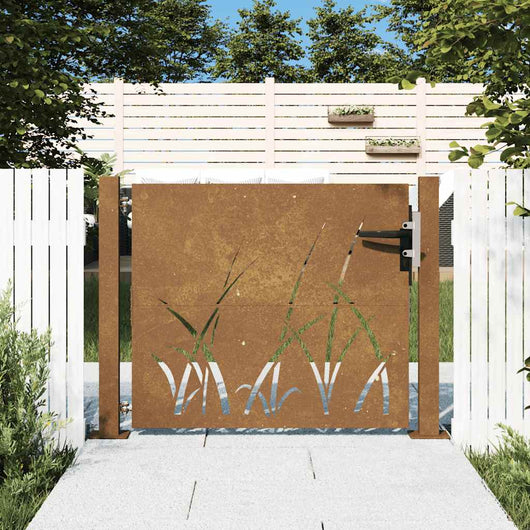 Cancello da Giardino 105x80 cm in Acciaio Corten Design Erba 153226