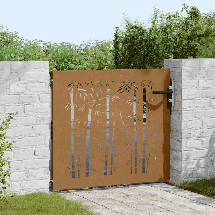 Cancello da Giardino 85x100 cm in Acciaio Corten Design Bambù