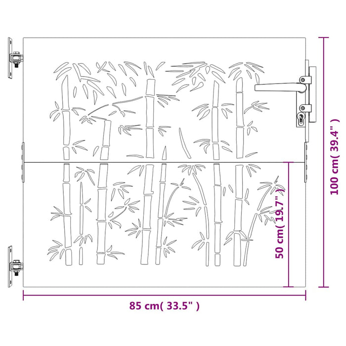 Cancello da Giardino 85x100 cm in Acciaio Corten Design Bambù