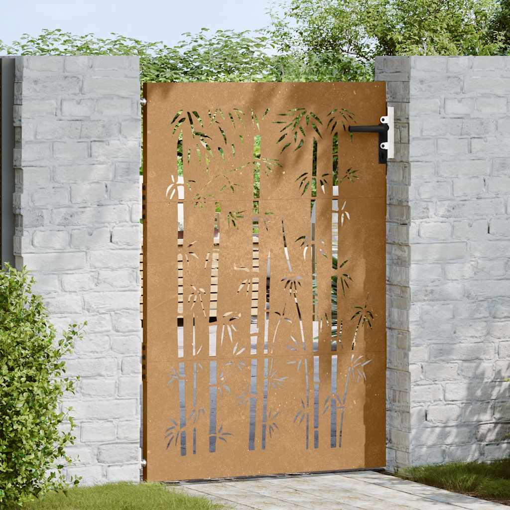 Cancello da Giardino 85x150 cm in Acciaio Corten Design Bambù 153235