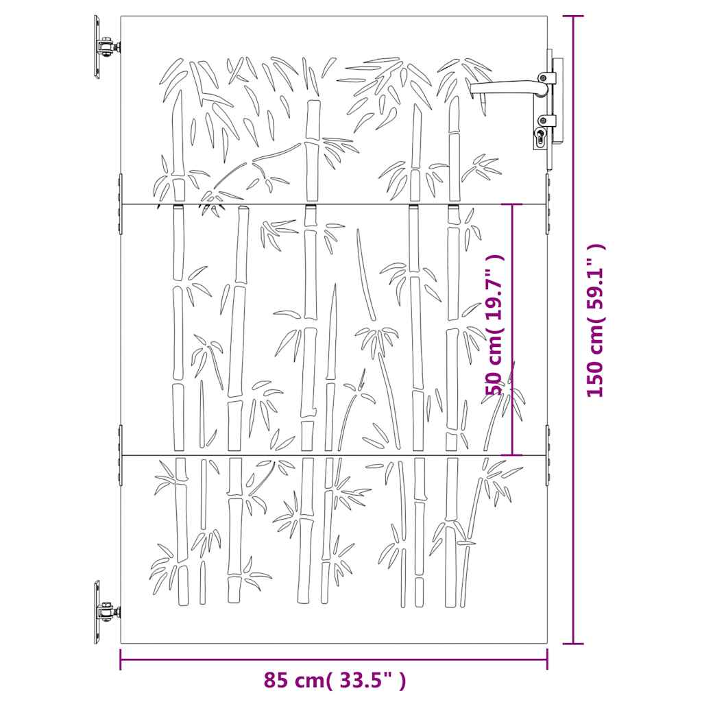 Cancello da Giardino 85x150 cm in Acciaio Corten Design Bambù