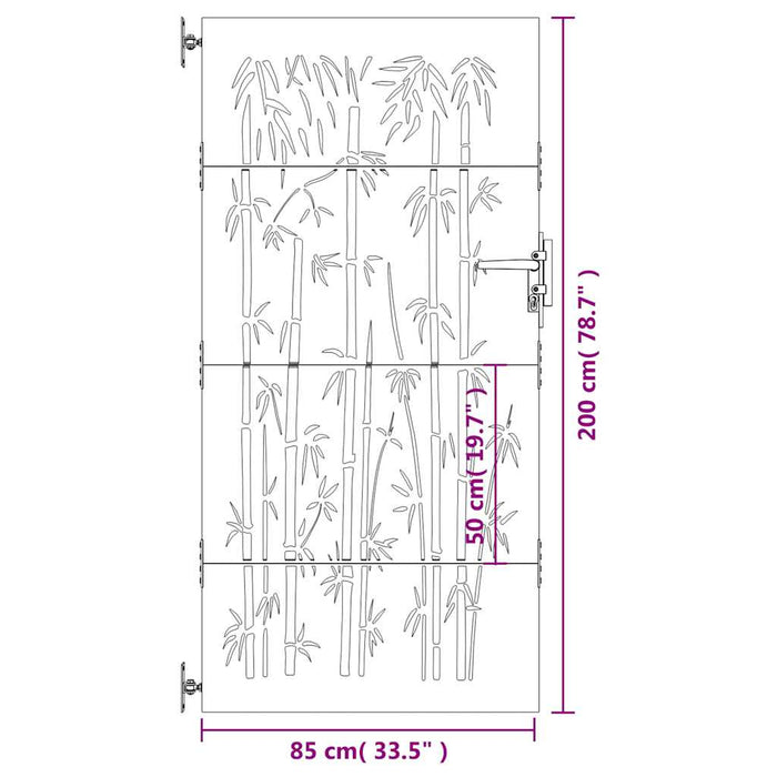Cancello da Giardino 85x200 cm in Acciaio Corten Design Bambù