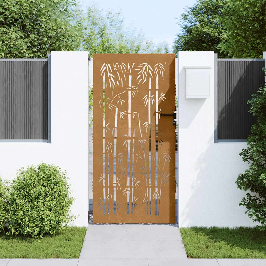 Cancello da Giardino 85x200 cm in Acciaio Corten Design Bambù 153237
