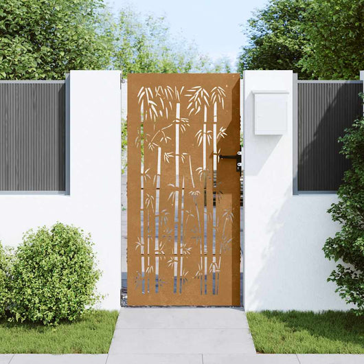 Cancello da Giardino 85x200 cm in Acciaio Corten Design Bambù 153237