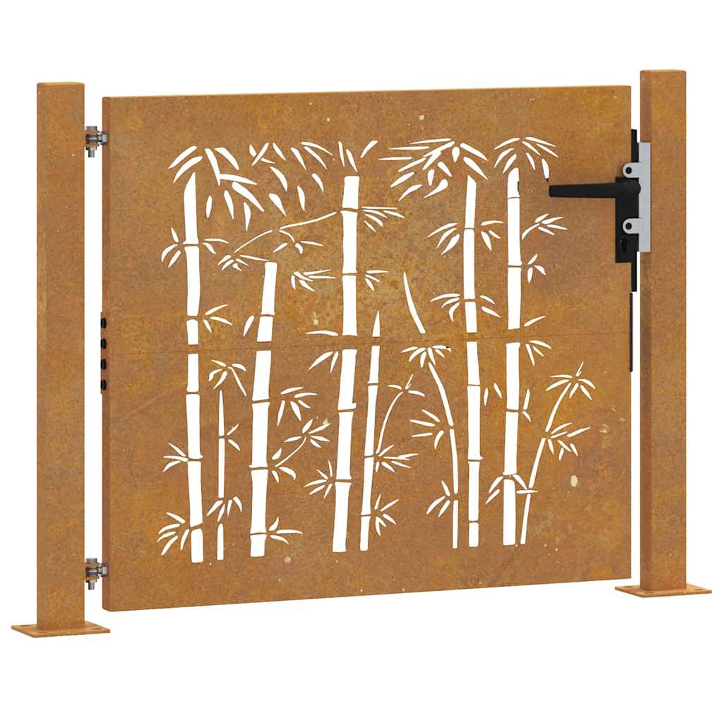 Cancello da Giardino 105x105 cm in Acciaio Corten Design Bambù 153239