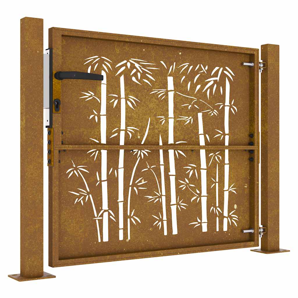 Cancello da Giardino 105x105 cm in Acciaio Corten Design Bambù 153239