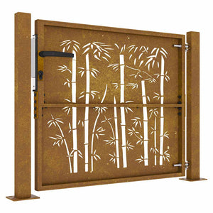 Cancello da Giardino 105x105 cm in Acciaio Corten Design Bambù 153239