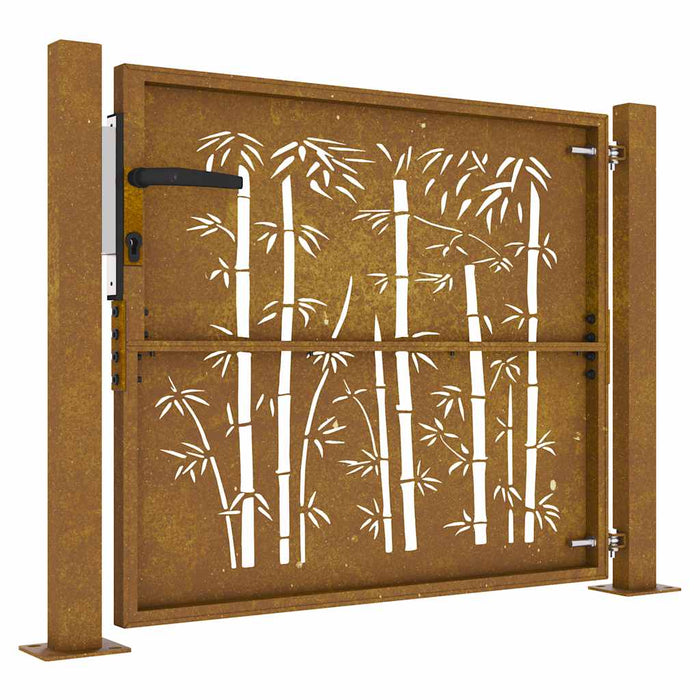 Cancello da Giardino 105x105 cm in Acciaio Corten Design Bambù 153239