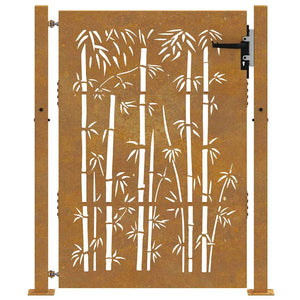 Cancello da Giardino 105x130 cm in Acciaio Corten Design Bambù