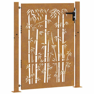 Cancello da Giardino 105x130 cm in Acciaio Corten Design Bambù