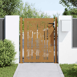 Cancello da Giardino 105x155 cm in Acciaio Corten Design Bambù 153241