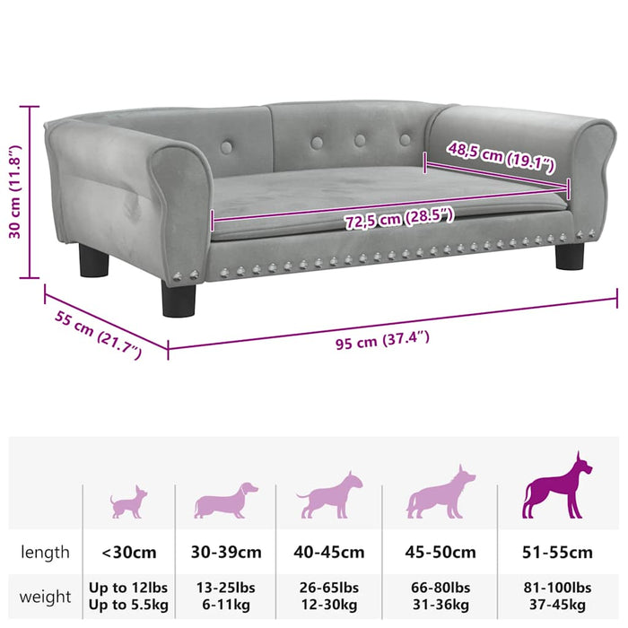 Cuccia per cani comoda poltrona letto 95 x 55 x 30 cm velluto grigio 02_0043128