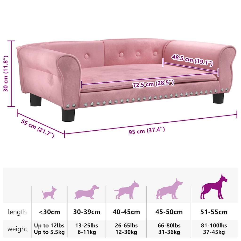 Lettino per Cani Rosa 95x55x30 cm in Velluto 171813