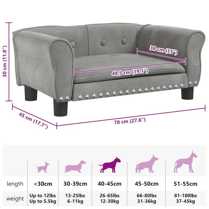 Cuccia per cani comoda poltrona letto 70 x 45 x 30 cm velluto grigio 02_0043110
