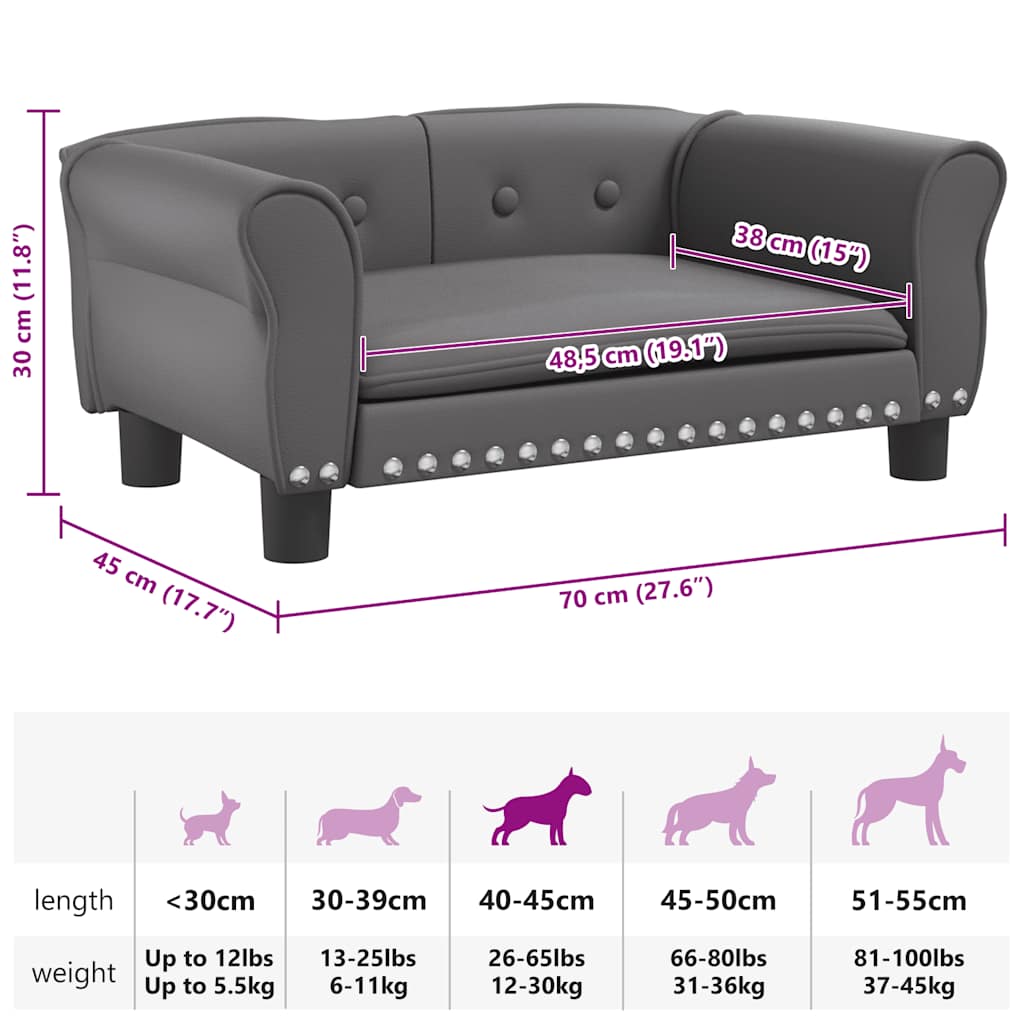Cuccia per cani comodo divano 70 x 45 x 30 cm similpelle grigia 02_0042825