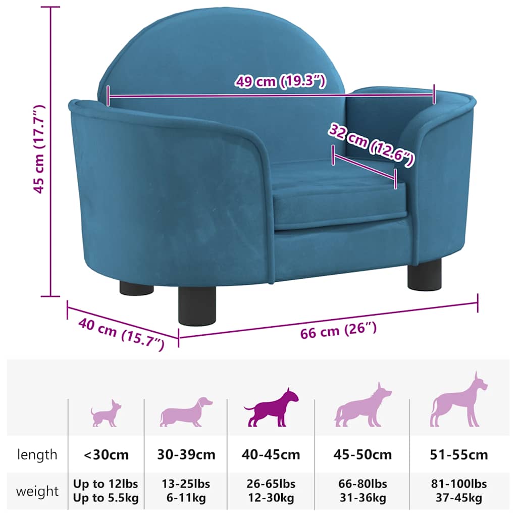 Cuccia per cani comodo divano 66 x 40 x 45 cm velluto Blu 02_0042778