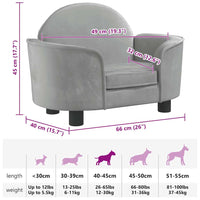 Lettino per Cani Grigio Chiaro 66x40x45 cm in Velluto 171839