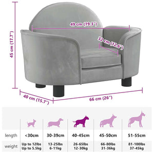 Lettino per Cani Grigio Chiaro 66x40x45 cm in Velluto 171839