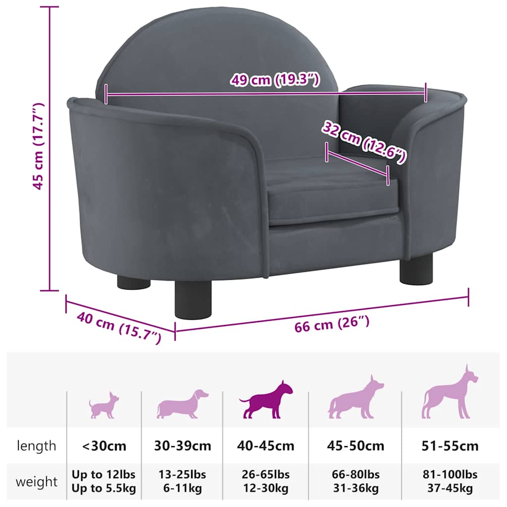 Letto per cani cestino divano comodo scuro 66 x 40 x 45 cm velluto grigio 02_0043164