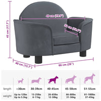 Lettino per Cani Grigio Scuro 66x40x45 cm in Velluto 171840