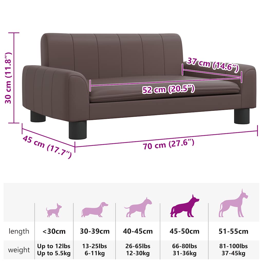 vidaXL Lettino per Cani Marrone 70x45x30 cm in Similpelle