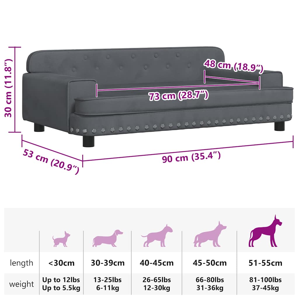 Cuccia per cani divano letto comodo scuro 90 x 53 x 30 cm velluto grigio 02_0043189