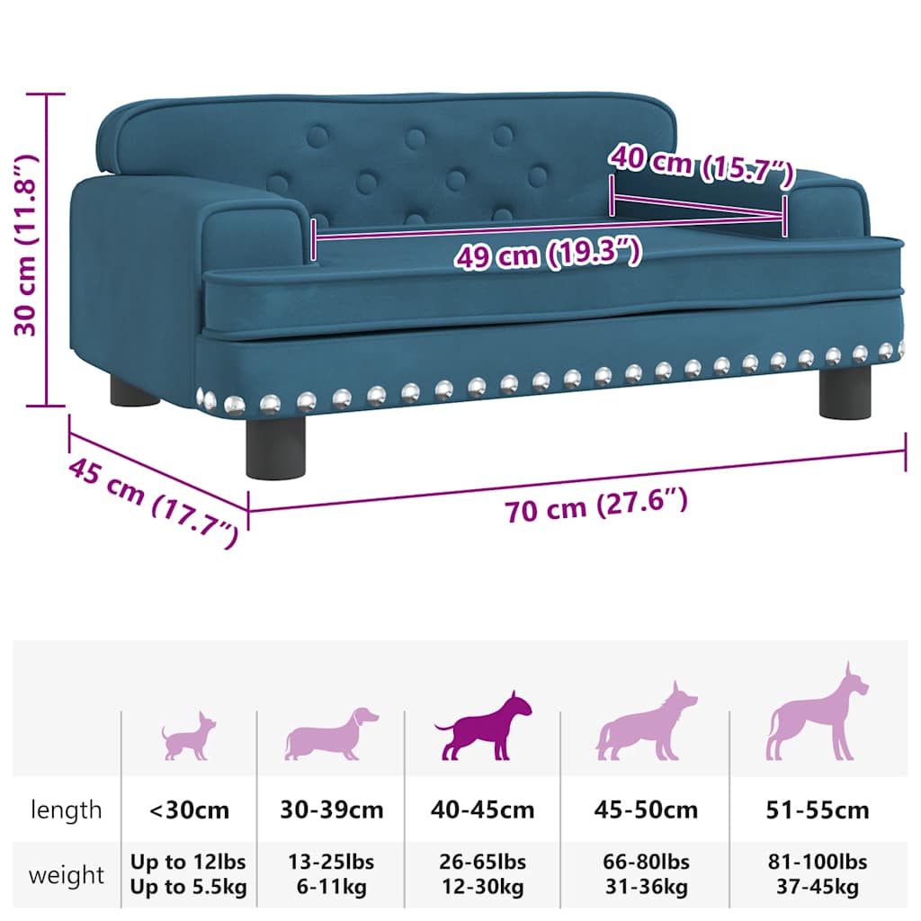 Cuccia per cani comodo divano 70 x 45 x 30 cm velluto Blu 02_0042857