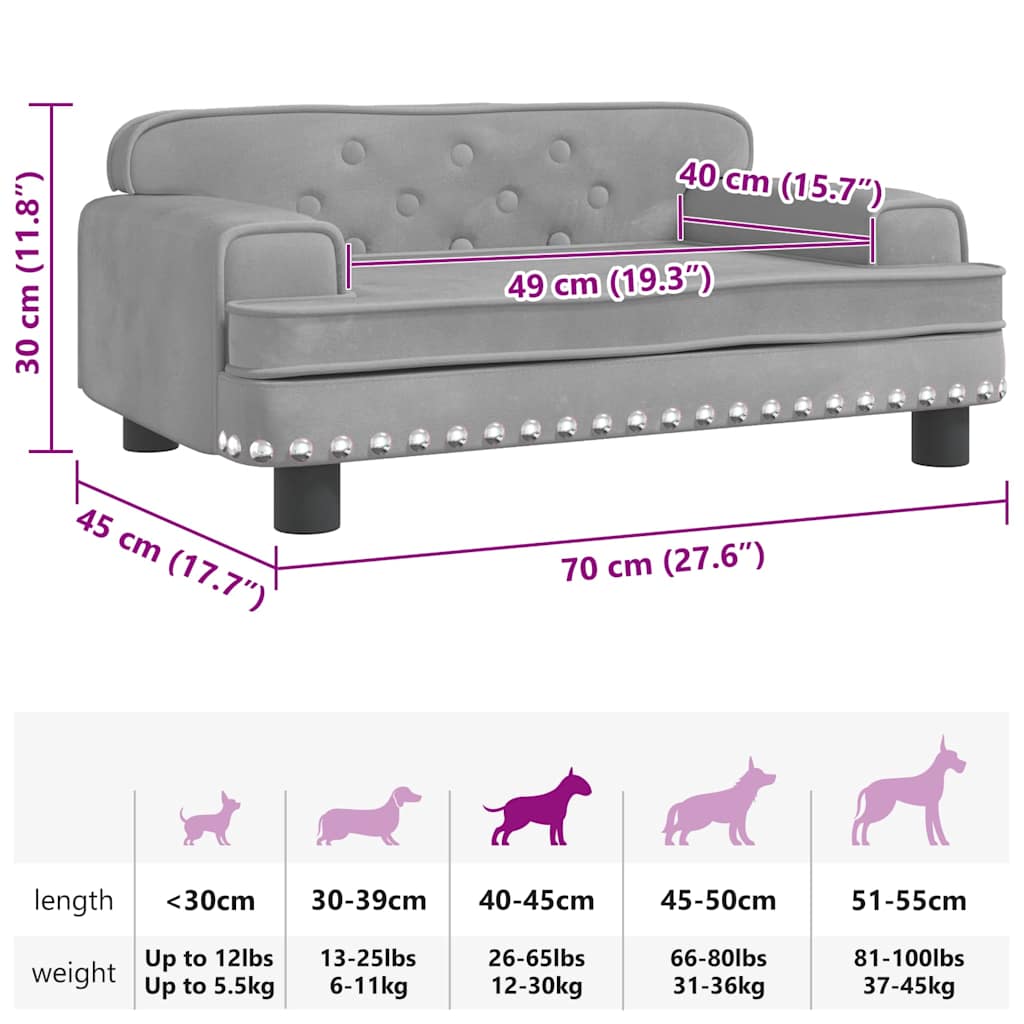 Cuccia per cani comodo divano leggero 70 x 45 x 30 cm velluto grigio 02_0043111