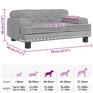 Cuccia per cani comodo divano leggero 70 x 45 x 30 cm velluto grigio 02_0043111